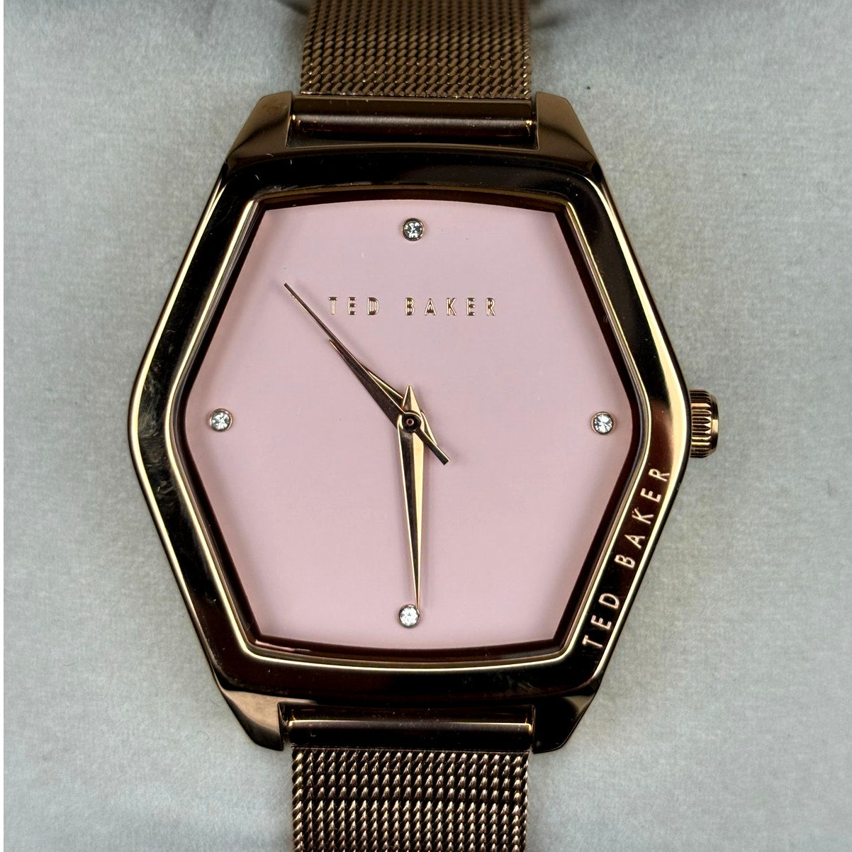 Ted Baker Exter BKPEXF004 Women's 36mm Rose Gold Mesh Swarovski Watch NIBWT