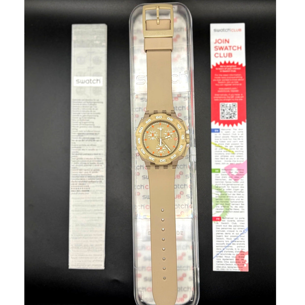Swatch Beige Hero SUIT400 Chronograph Swiss Quartz Men’s Watch 44mm