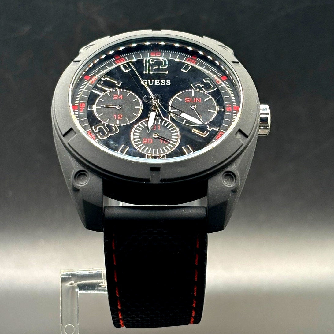 Guess Dash W1256G1 Men’s 46mm Black Multifunction Quartz Watch Red Accents
