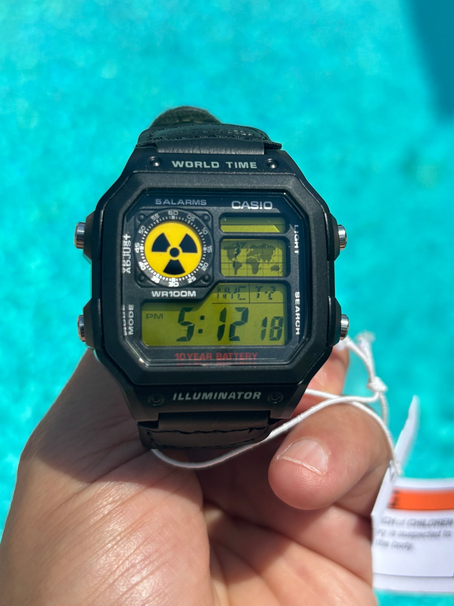 Modded Casio AE1200WH-1A “Nuclear Edition” – Green Nylon Strap, Gel Filter & Atomic Symbol Display