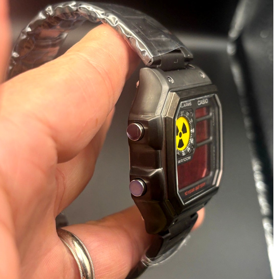 LWS Vector Mk-Blackout Casio AE1200 Dark Stainless Steel Glass Crystal Mod Watch