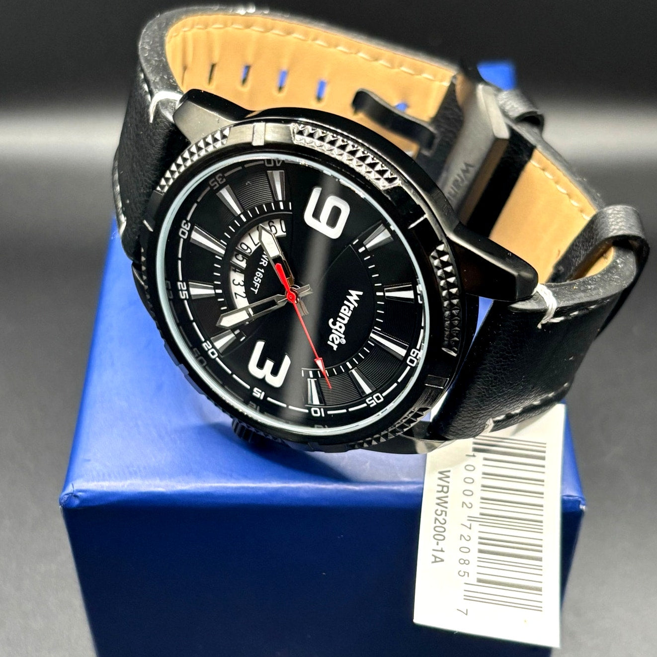 Wrangler WRW5200 1A Men's Black Dial Leather Strap Watch Date Display NIBWT