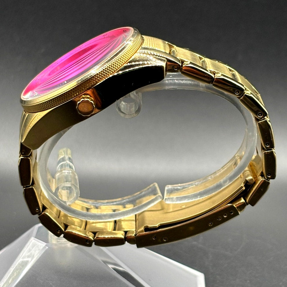FOSSIL BQ1682 Stella Collection Hot Pink Dial Golden Bracelet Women's Watch