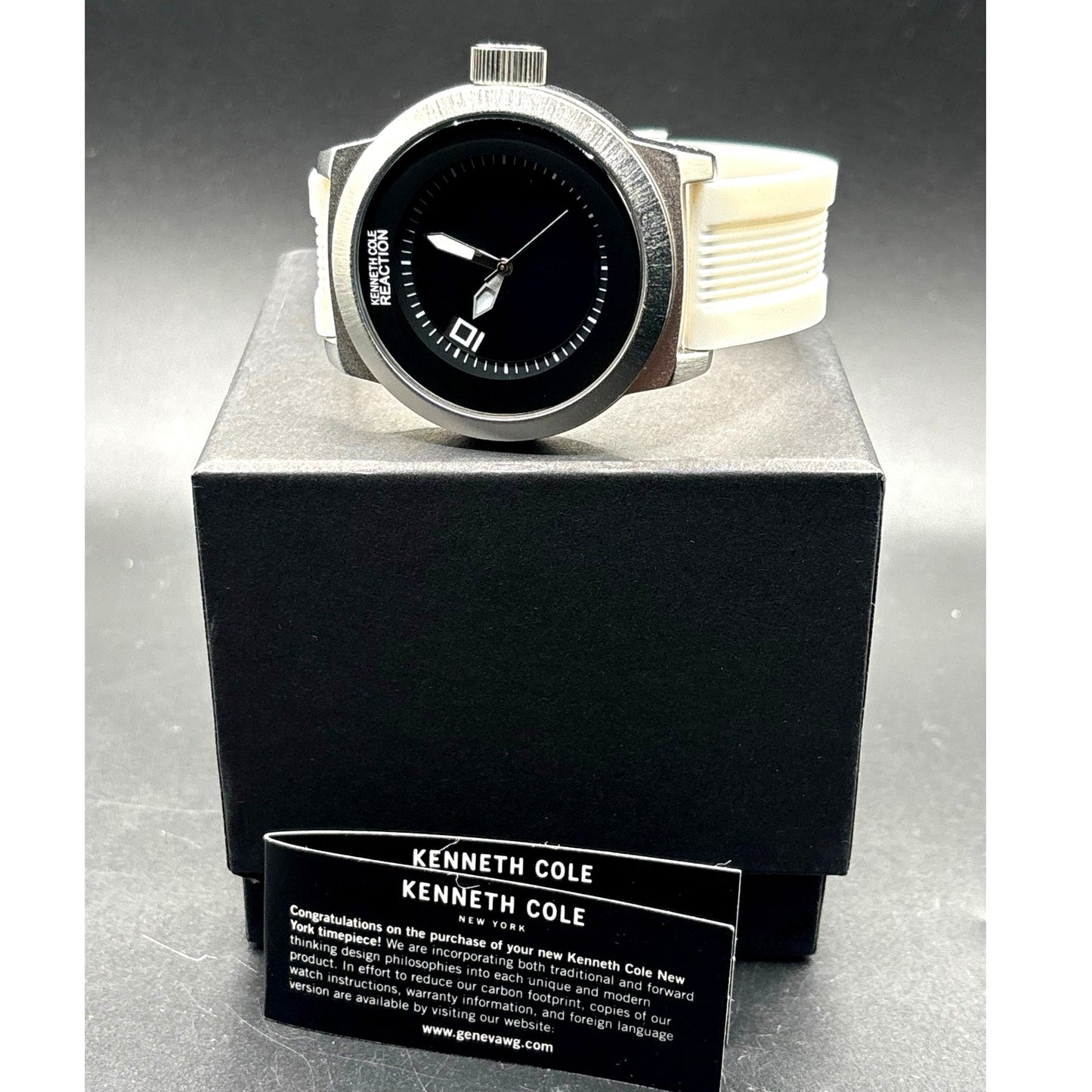 Kenneth Cole Reaction 3010009257 48mm White Silicone Strap Black Dial Mens Watch