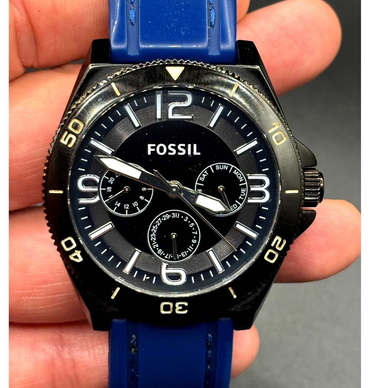 Fossil Flynn BQ2016 Multifunction Dive Style Blue Silicone Men's Watch 45mm