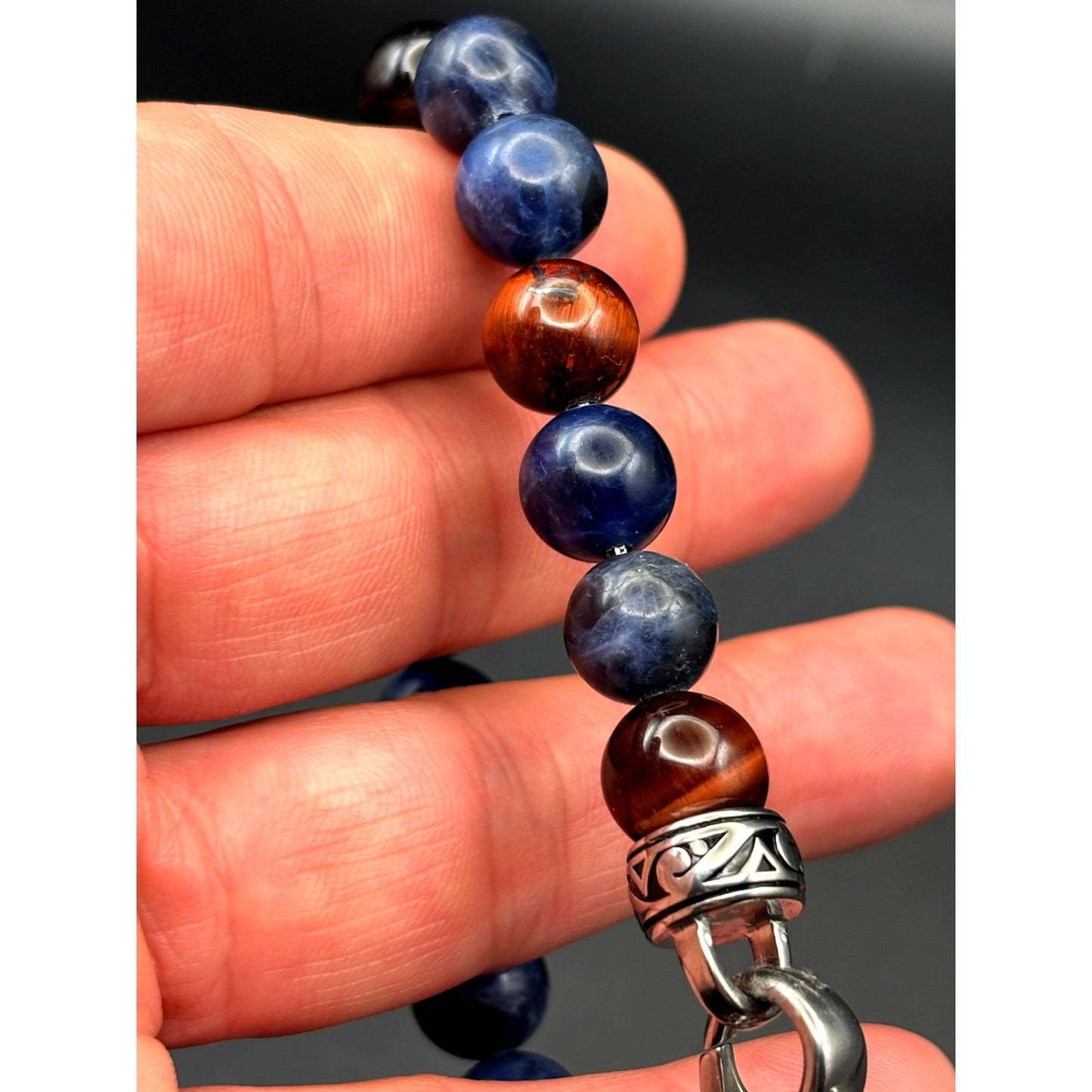 Blackjack BJS16BLS Men’s10mm Sodalite And Red Tiger Eye Beaded Bracelet NIBWT