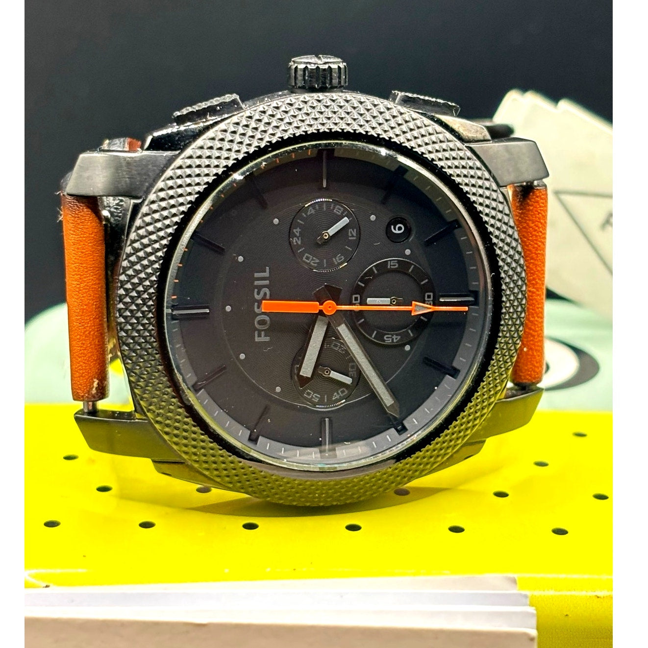 Fossil Machine FS5234 Chronograph Black Brown Leather Men’s Watch 45mm