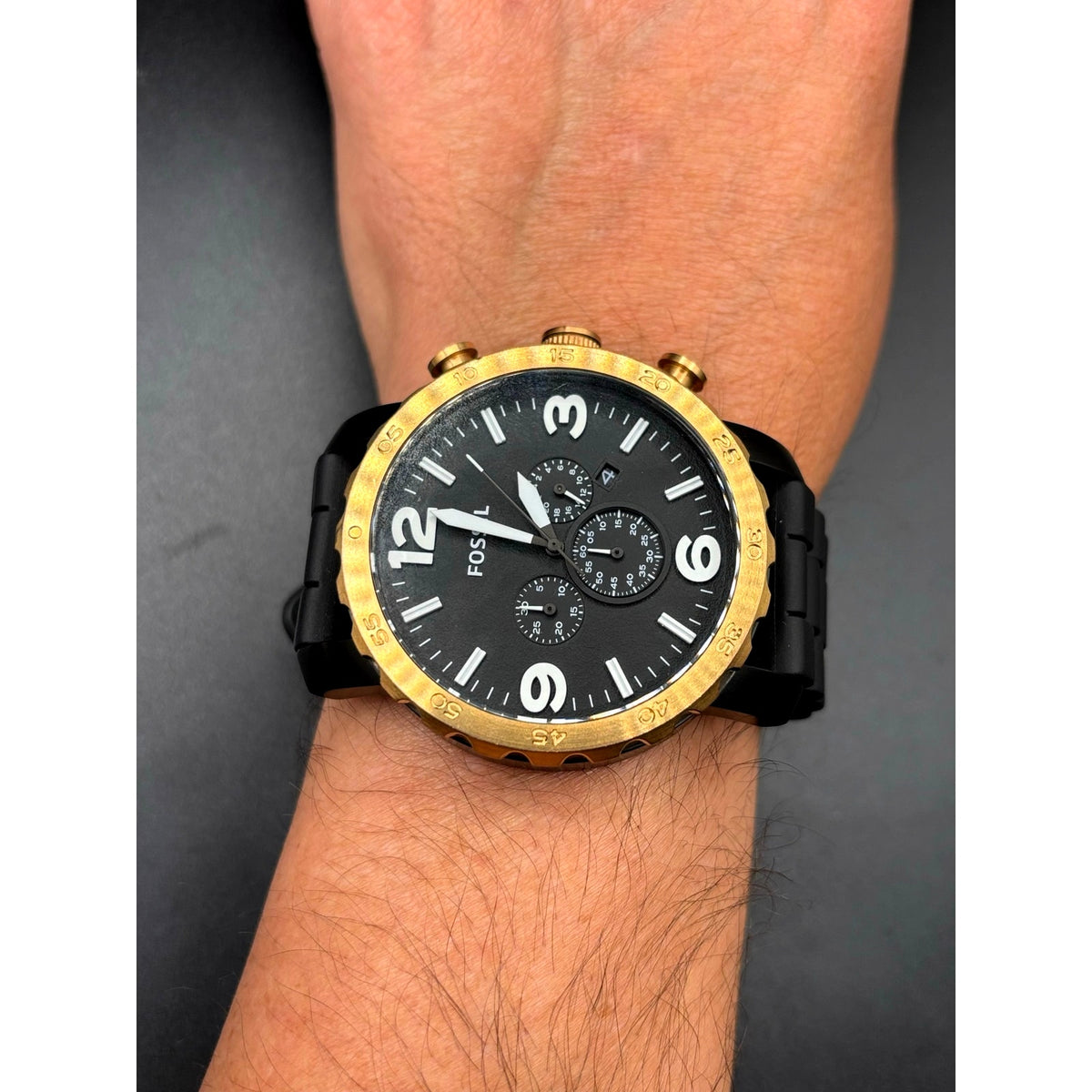 Fossil Nate JR1369 Chronograph 50mm Rose Gold Black Silicone Men’s Watch