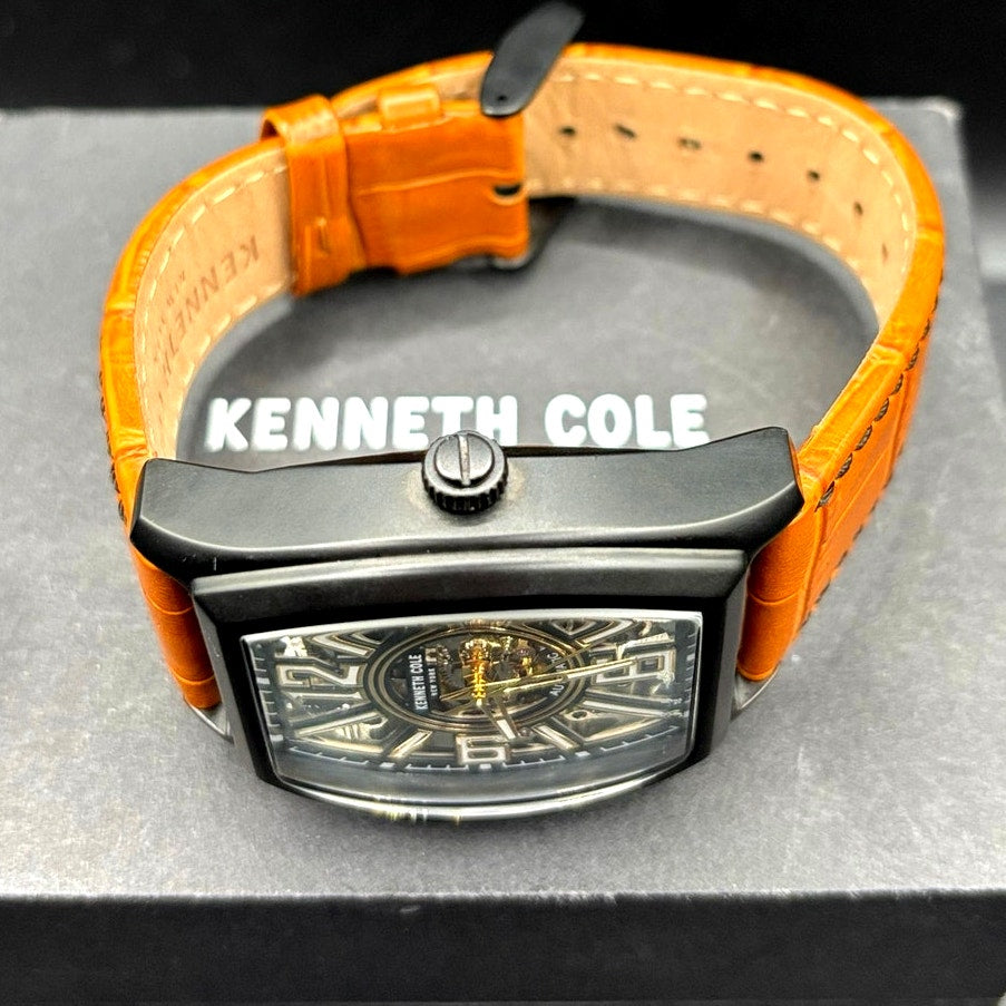 Kenneth Cole KC51083004 Automatic Skeleton Tonneau Leather Strap Men’s Watch