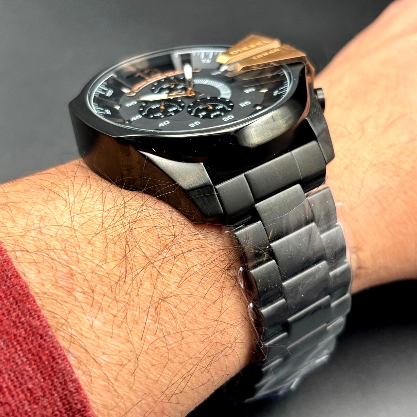 Diesel DZ4309 Mega Chief Mens Black Rose Gold Chrono Stainless Steel Watch NIBWT