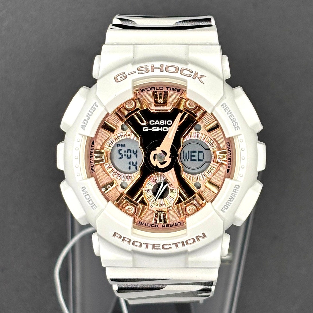 Casio G-Shock GMA-S120MF-7A2 White Rose Gold Zebra Strap NIBWT