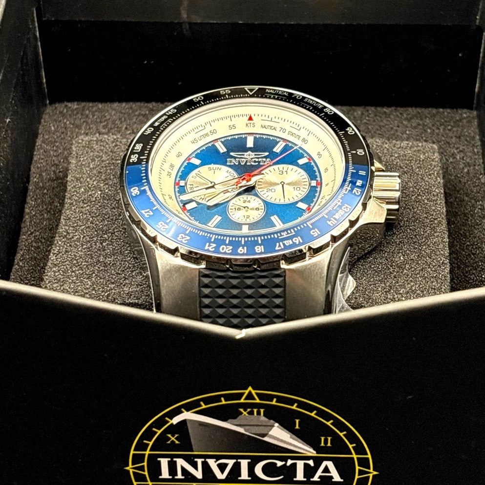 Invicta 32916 Aviator Skyshock Men's Blue Dial Black Silicone Strap Watch NIBWT