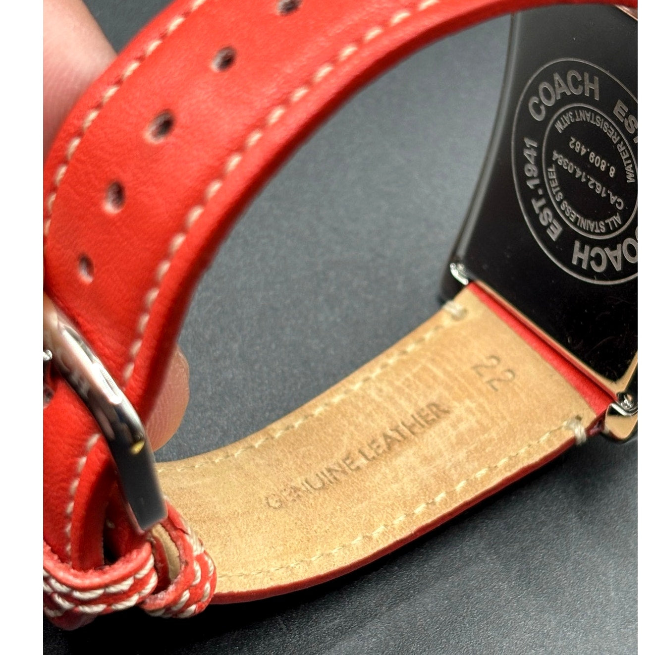 Coach Lexie CA.16.2.14.0384 Swiss Quartz Bright Orange Leather Tank Watch