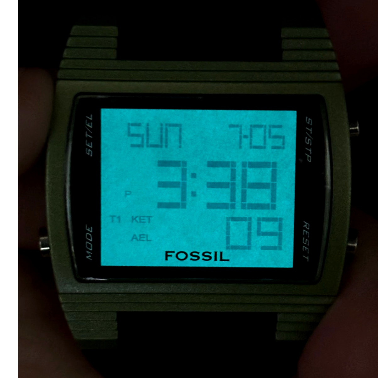 Fossil FSL DQ1141 Green Digital Watch 100M Alarm Chronograph Vintage NWT
