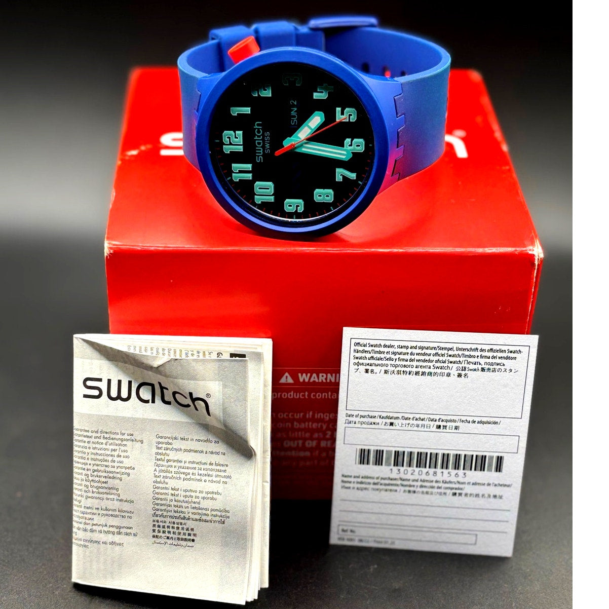 Swatch Big Bold Essentially SB01N700 Swiss Made Blue Gradient Day Date Watch NIB