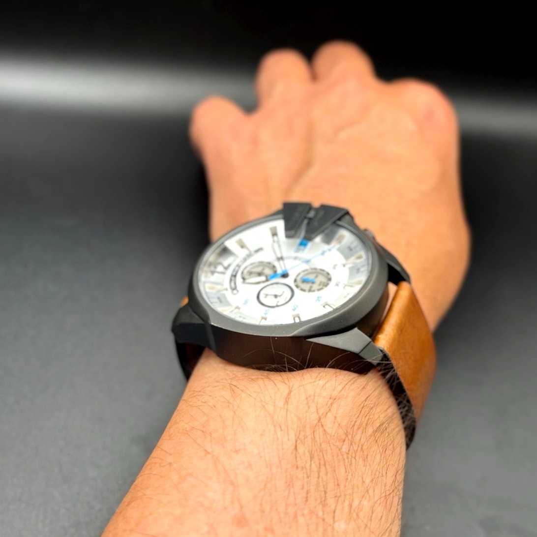 Diesel Mega Chief DZ4280 Iridescent Chronograph Tan Leather 51mm Watch
