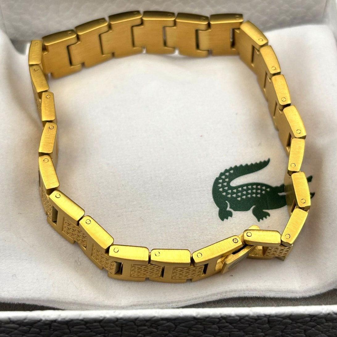 Lacoste Men's Metropole Ion Plated Gold Tone Stainless Steel H-Link Bracelet NIB