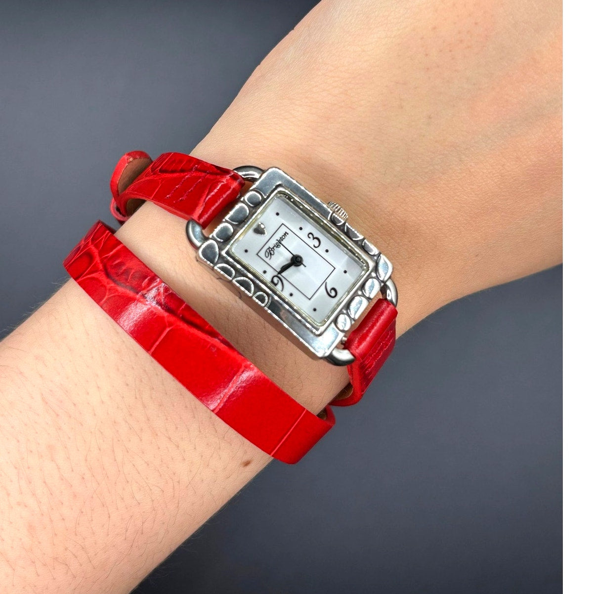 Brighton Petoskey Women's Genuine Italian Red Leather Strap Vintage Watch NIB