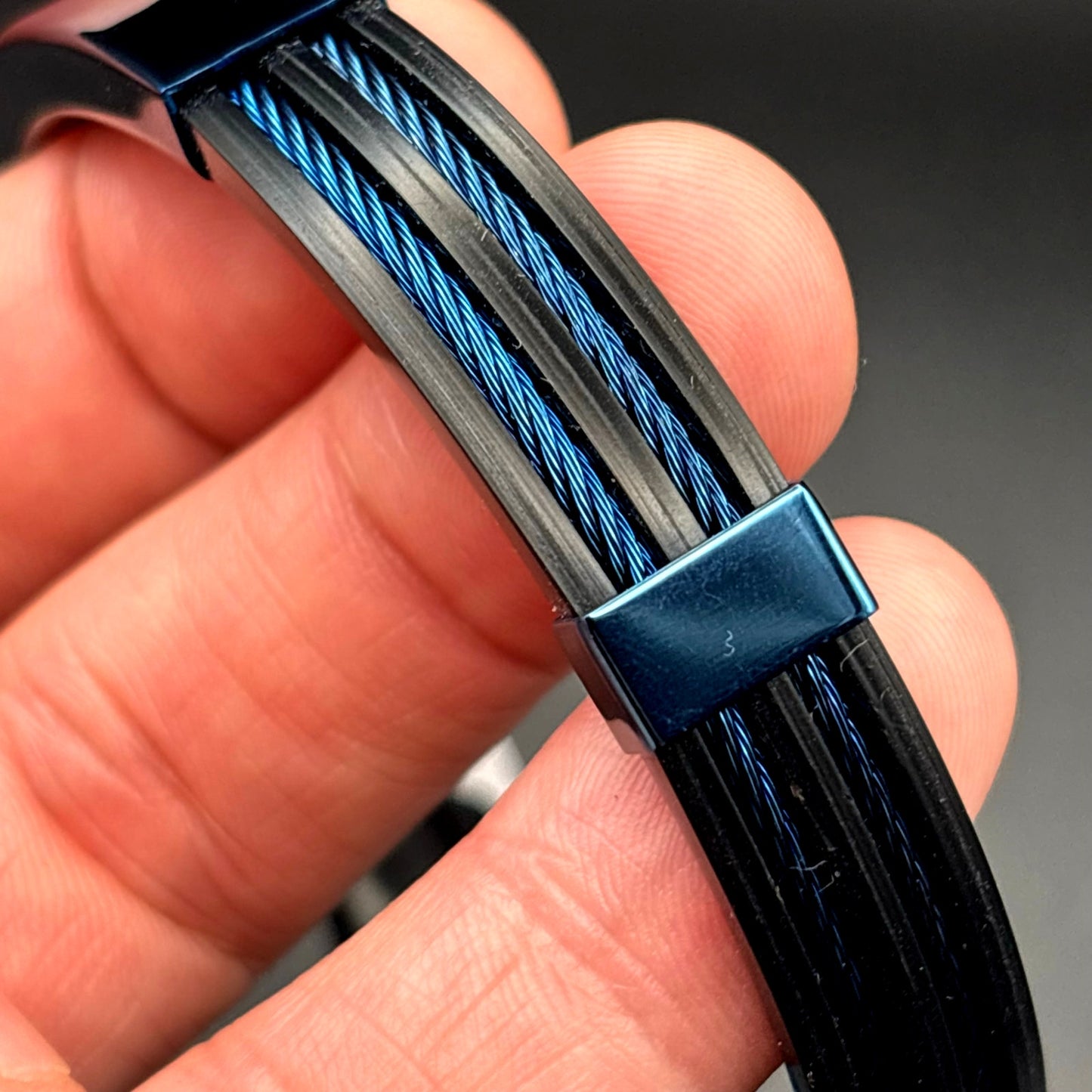 Blackjack BJB251BL Mens Blue Silicone Black Stainless Steel  Bangle ID Bracelet