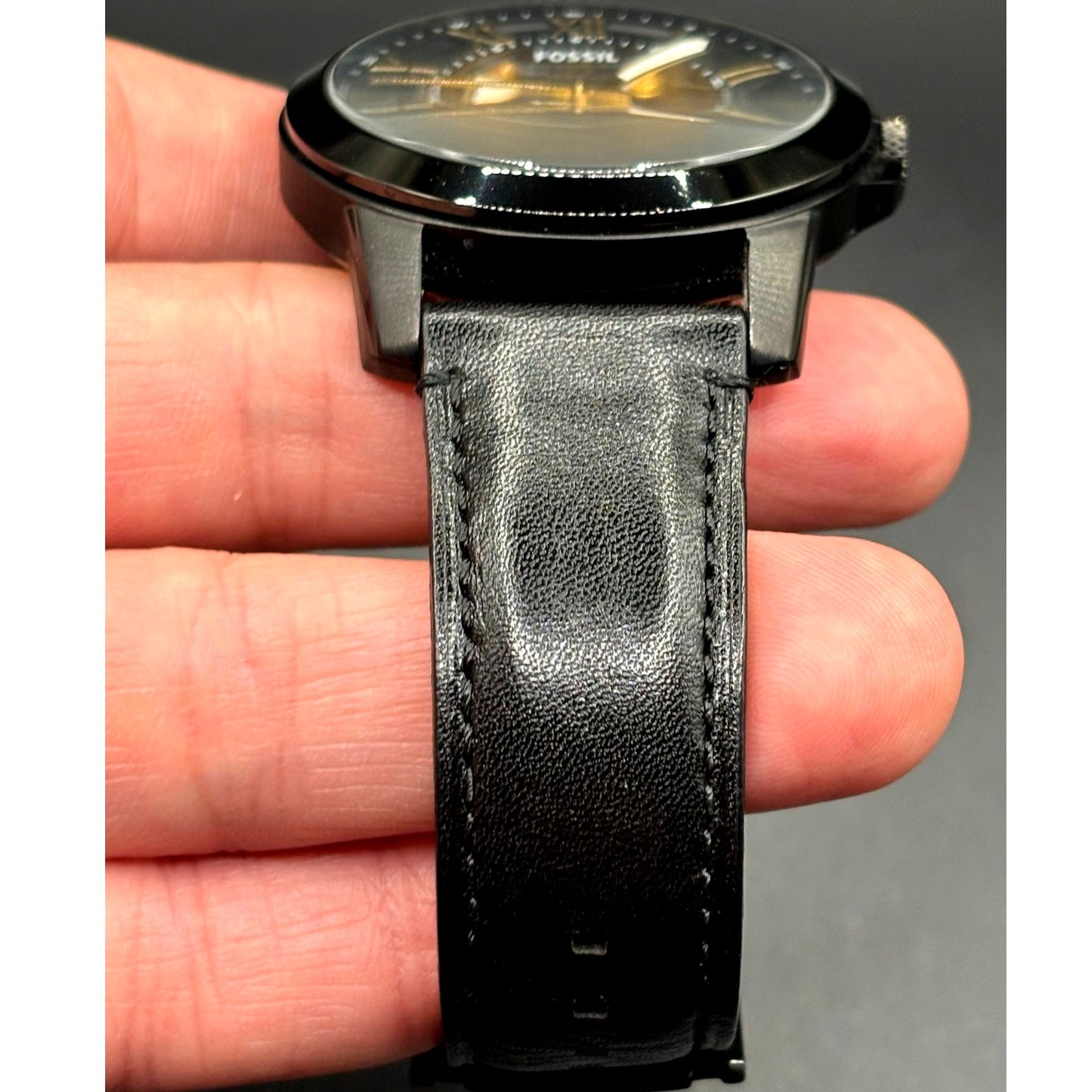 Fossil Grant ME3094 Automatic Skeleton Black Leather Men’s Watch 45mm