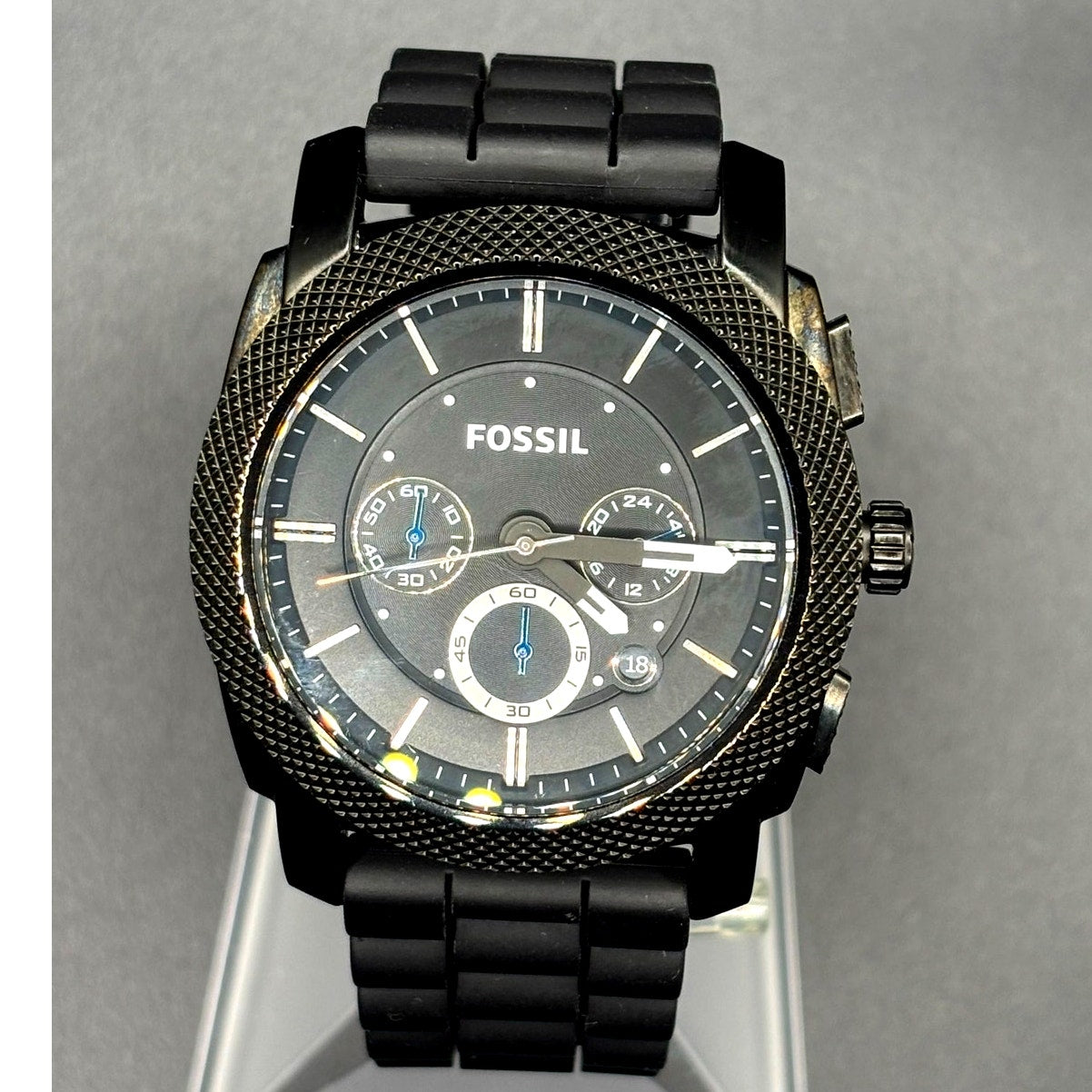 Fossil FS4487 Machine Chronograph Men’s Gunmetal Black Silicone Strap Watch