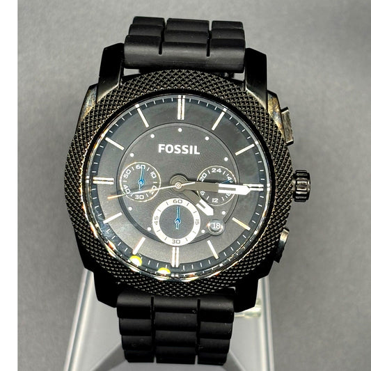 Fossil FS4487 Machine Chronograph Men’s Gunmetal Black Silicone Strap Watch