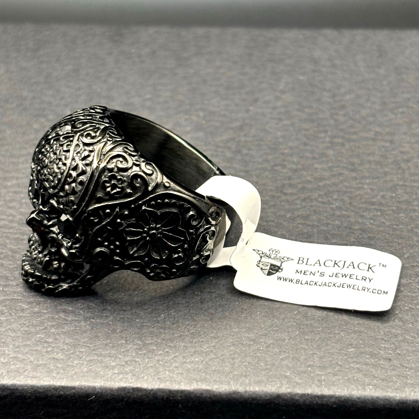 Blackjack BJZ10B Mens Skull Ring Black Stainless Steel with Black CZ Eyes Size10