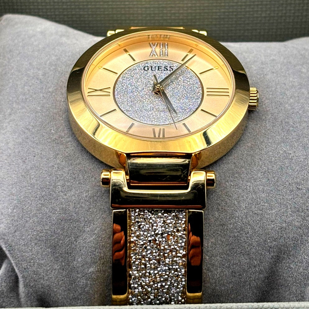 Guess Aurora Women's Gold-Tone Stainless Steel & Zwarovski Crystals Bangle Watch