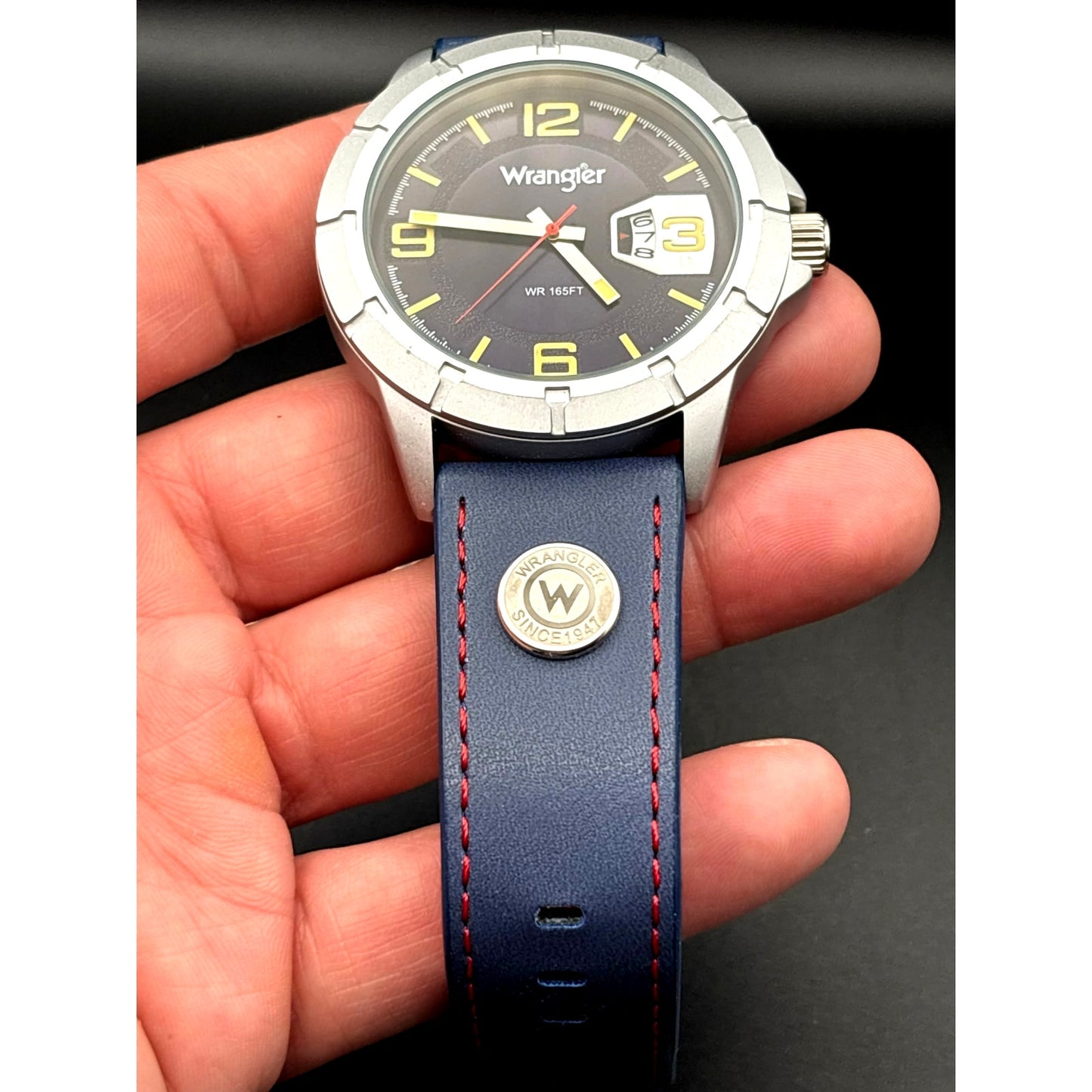 Wrangler WRW5002-2B Men’s Stainless Steel Blue Leather Date Watch NIBWT