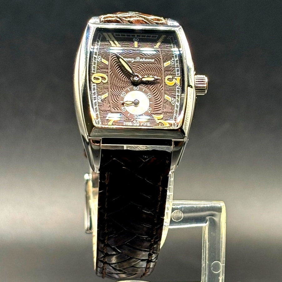 Tommy Bahama TB2126 Swiss Quartz Brown Leather Tonneau Women's Watch NIBWT