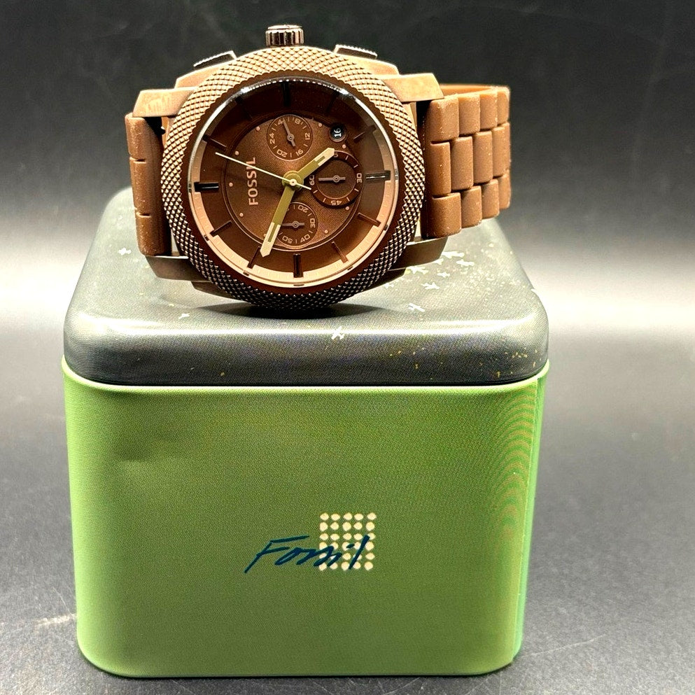 Fossil Machine FS4702 Chronograph Brown 45mm Men’s Watch Silicone Discontinued