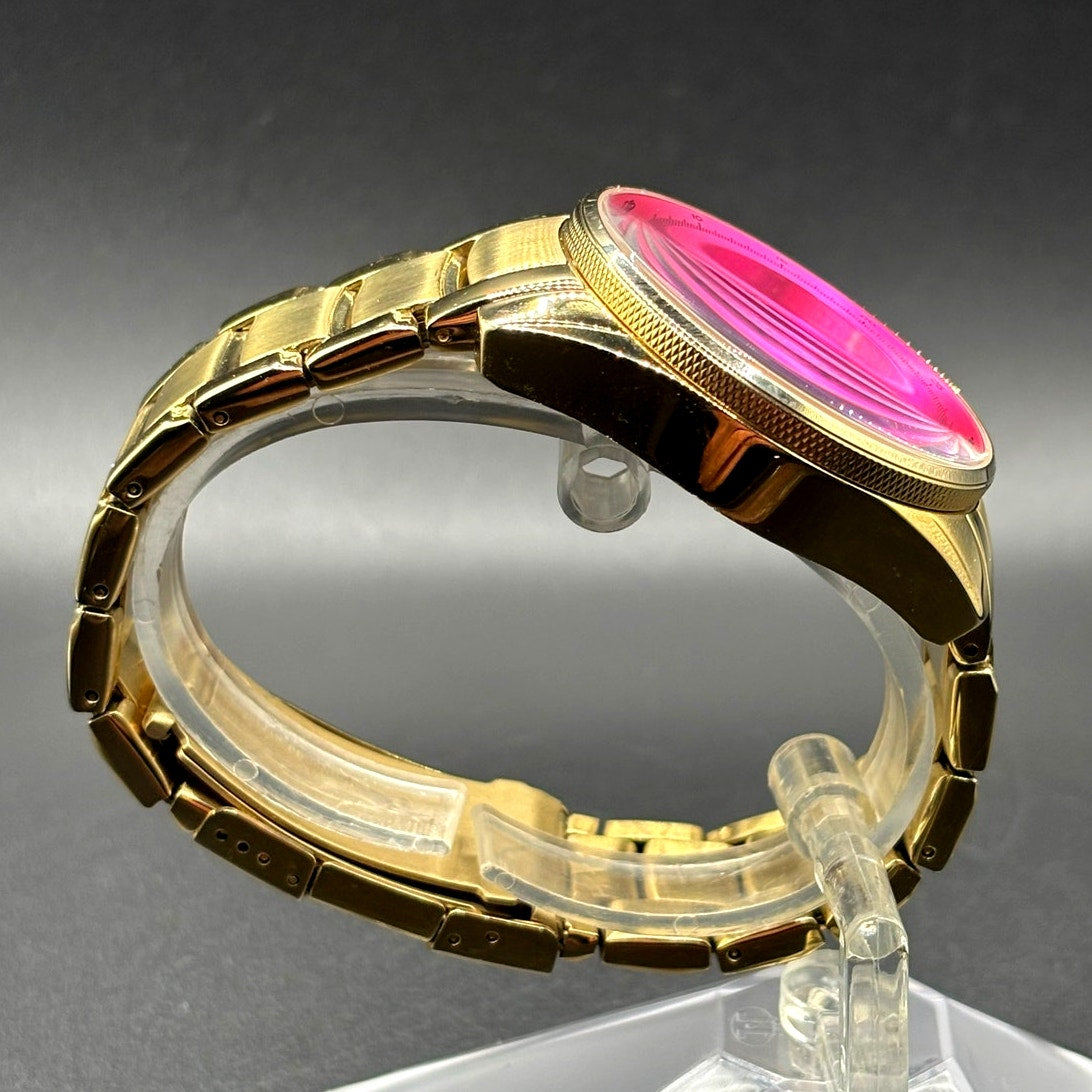 FOSSIL BQ1682 Stella Collection Hot Pink Dial Golden Bracelet Women's Watch