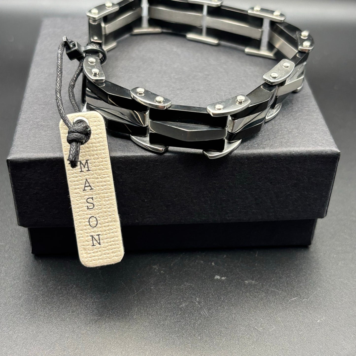 Mason Parker Mens TwoTone Stainless Steel Link Bracelet Gunmetal & Silver Finish