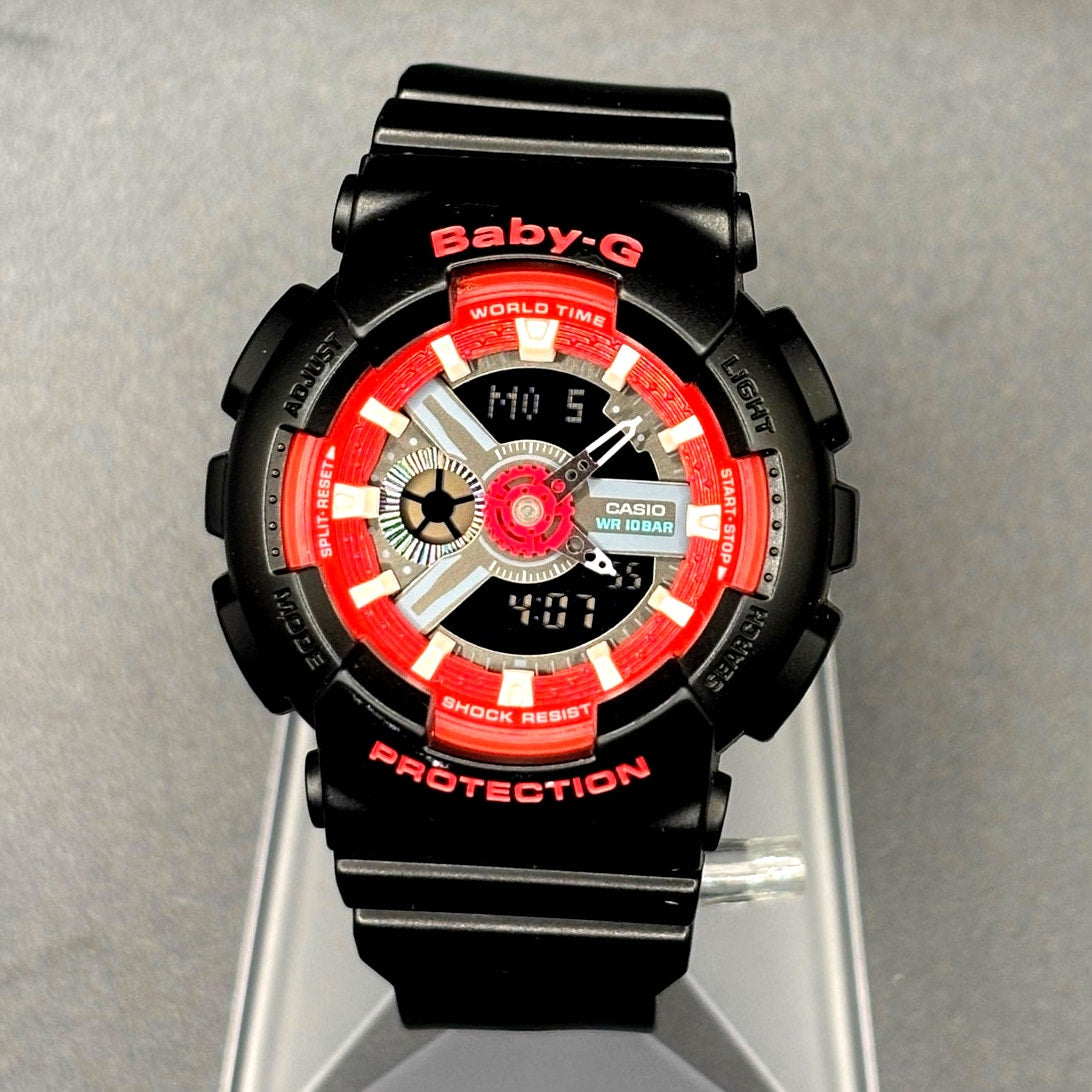 Casio Baby-G BA-110SN-1A Black Red Analog Digital Watch 100M