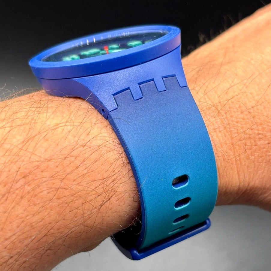 Swatch Big Bold Essentially SB01N700 Swiss Made Blue Gradient Day Date Watch NIB