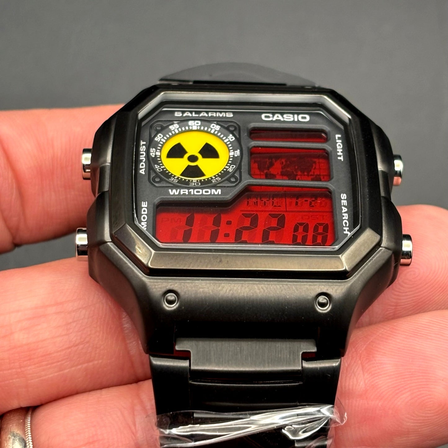 LWS Vector Mk-Blackout Casio AE1200 Dark Stainless Steel Glass Crystal Mod Watch
