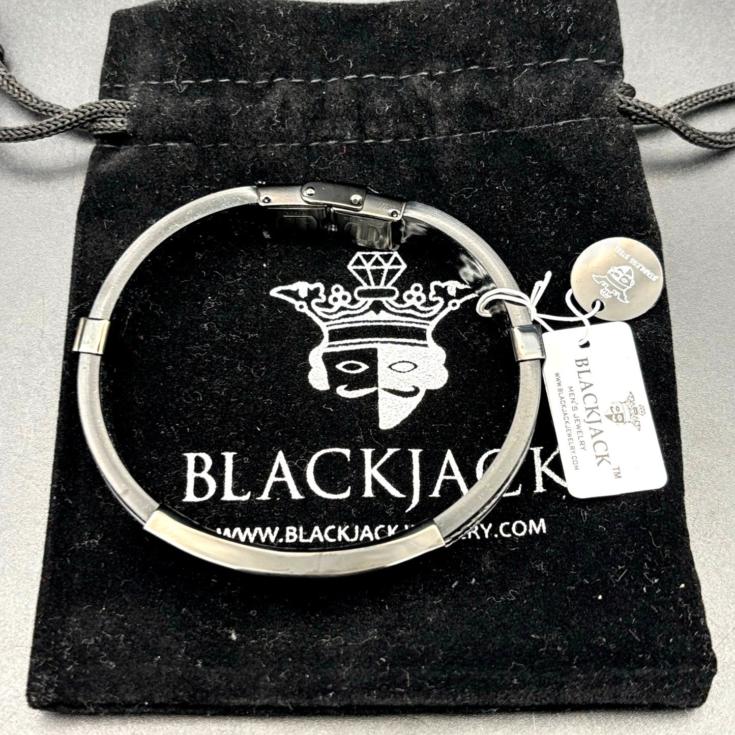 Blackjack BJB251B Men's Black Silicone Stainless Steel Bangle ID Bracelet NWT