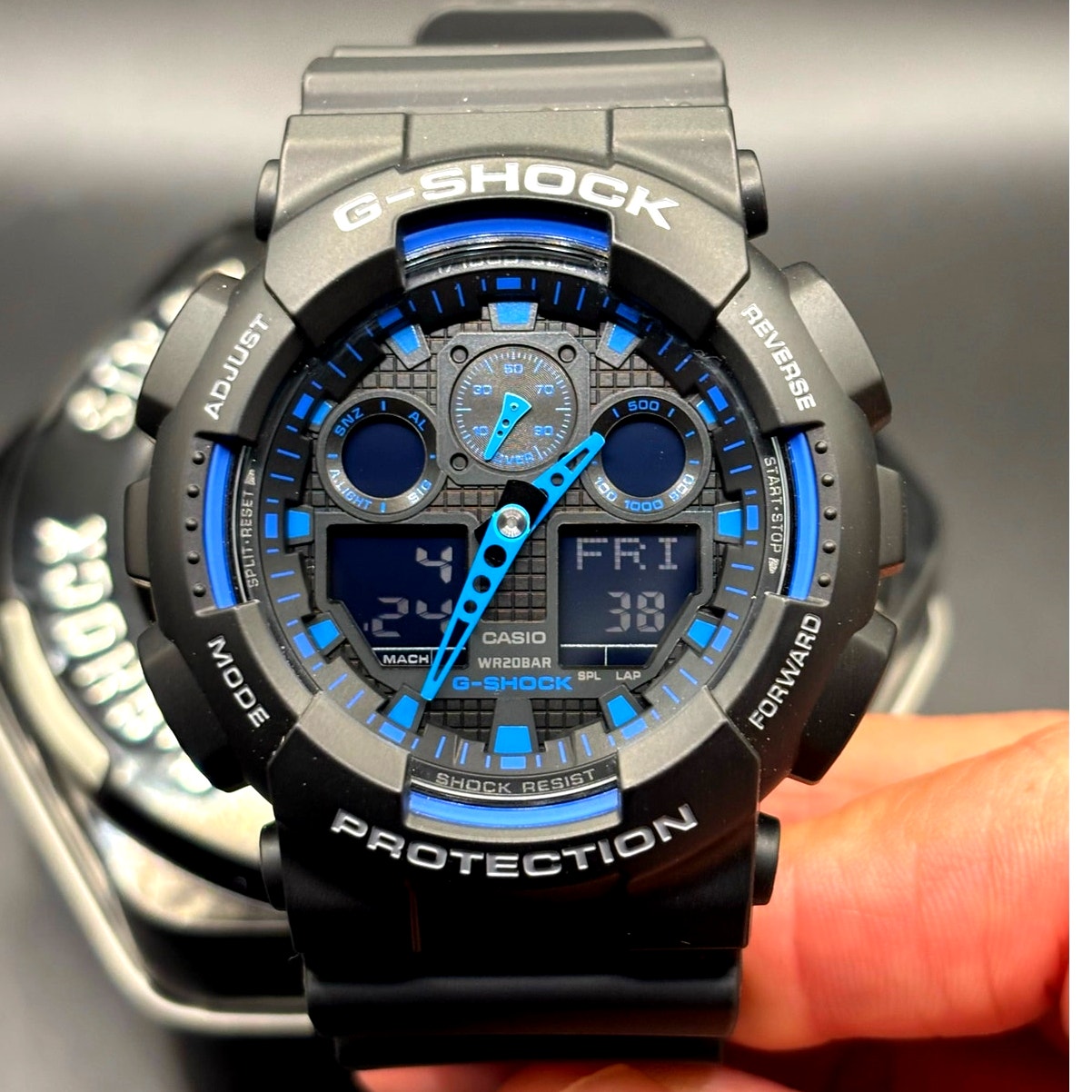 Casio G-Shock GA100-1A2 Men's Black Blue Analog Digital 51mm Watch NIBWT
