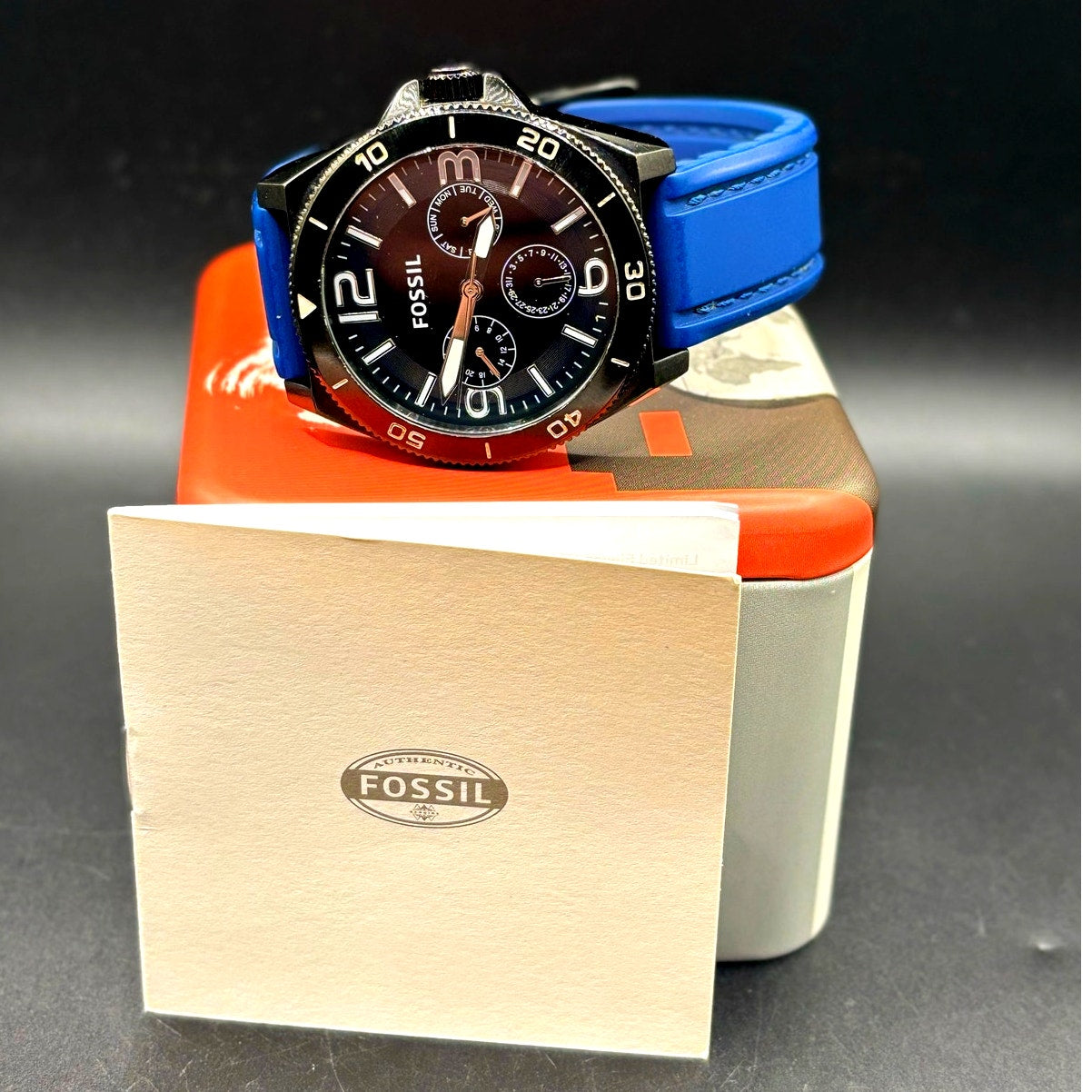 Fossil Flynn BQ2016 Multifunction Dive Style Blue Silicone Men's Watch 45mm