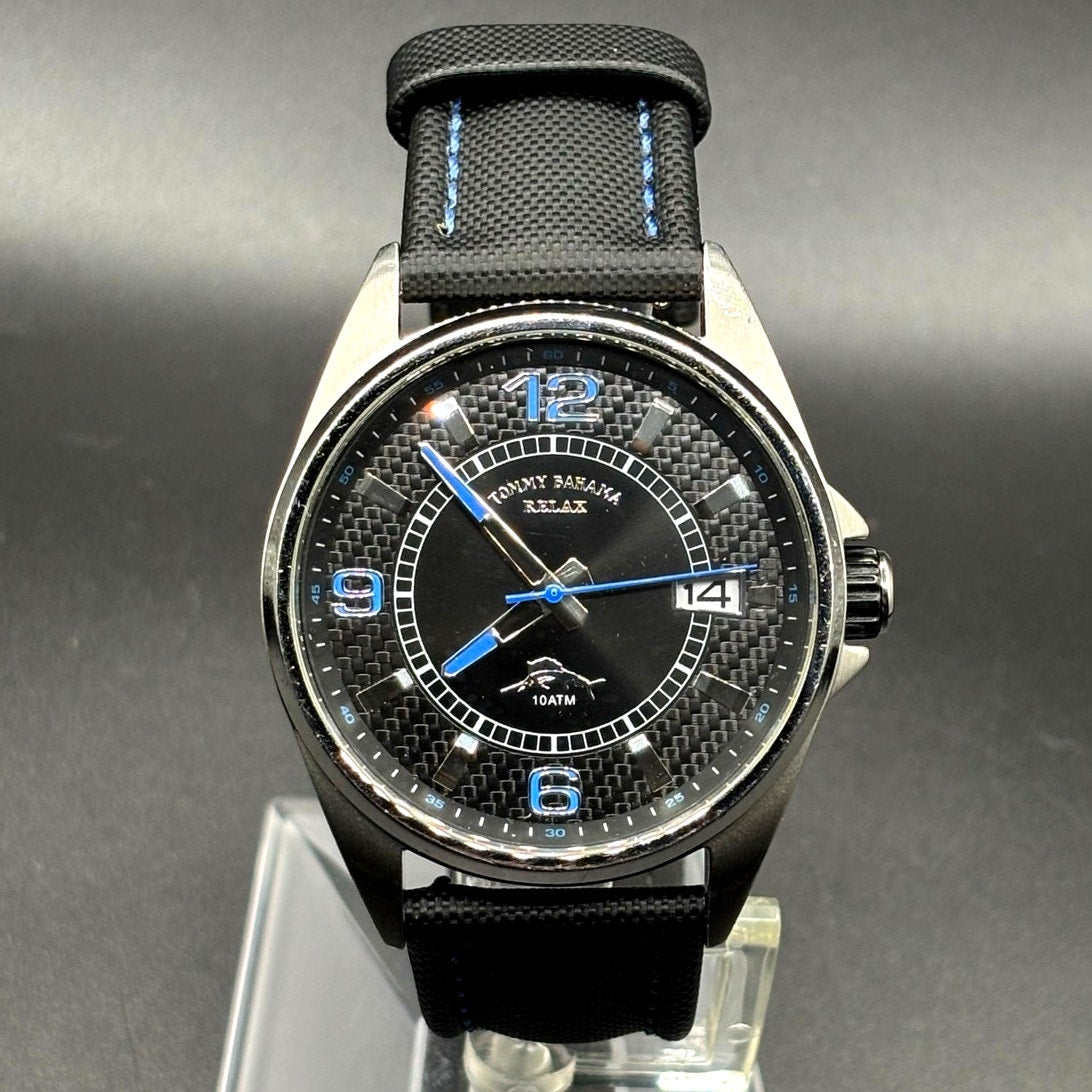 Tommy Bahama Relax RLX1107 Blue Black Dial Carbon Fiber Strap 43mm  Men's Watch