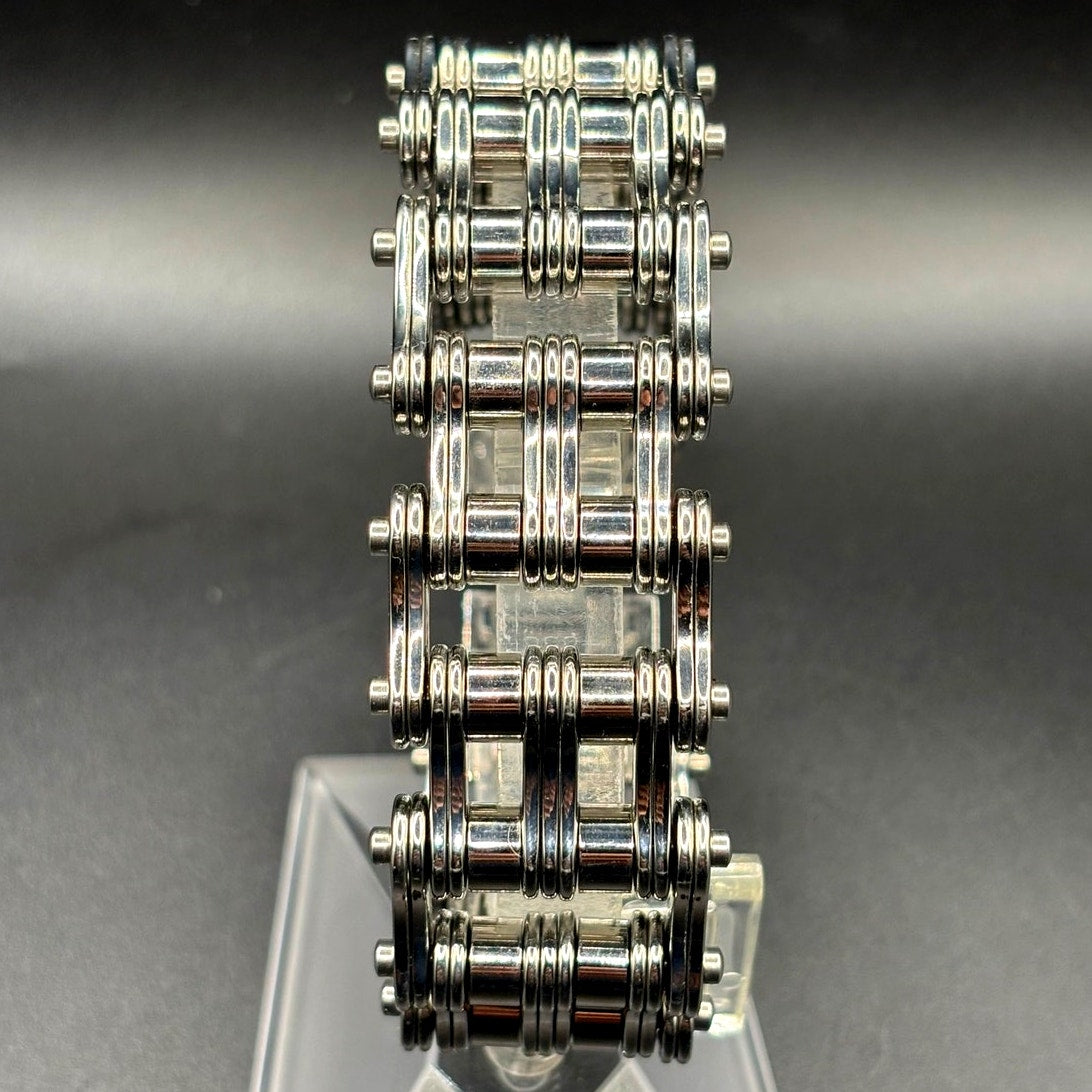 Men's Stainless Steel Motorcycle Double Chain Link 8.5" Bracelet Signed NEW