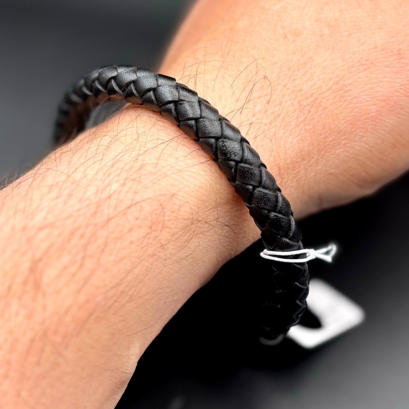 Blackjack BJB237BB Mens Black Leather Stainless Steel Extendable Bracelet NIBWT