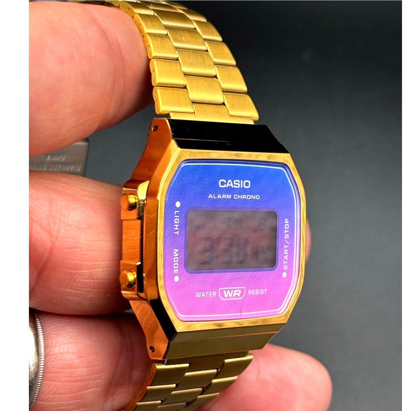 LWS Solarwave Prism A168 Gold Tone Stainless Steel Bracelet Digital Mod Watch