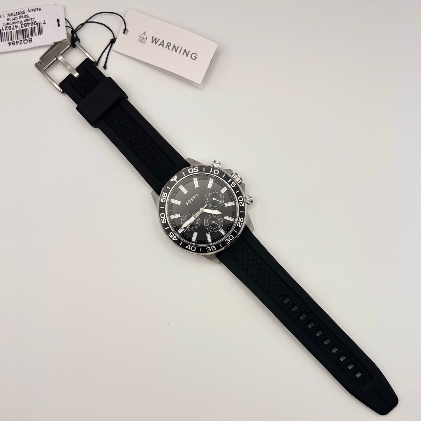 Fossil Bannon BQ2494 Mens 45mm Black Silicone Black Dial Multifunction