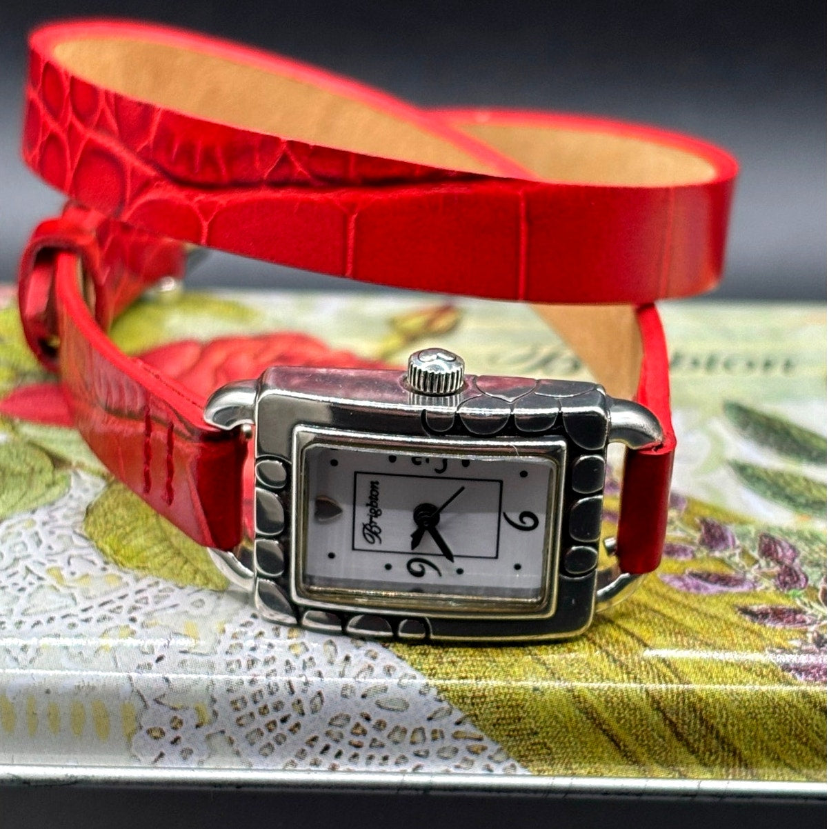Brighton Petoskey Women's Genuine Italian Red Leather Strap Vintage Watch NIB