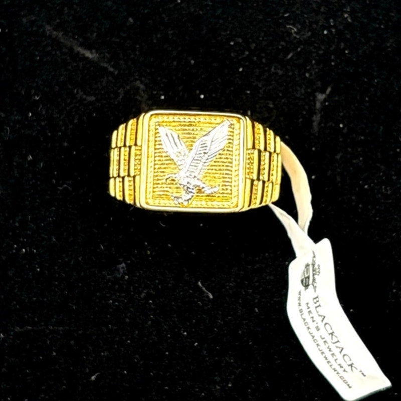 Blackjack BJZ78G Men’s Gold Stainless Steel Eagle Ring SZ # 10 NWT