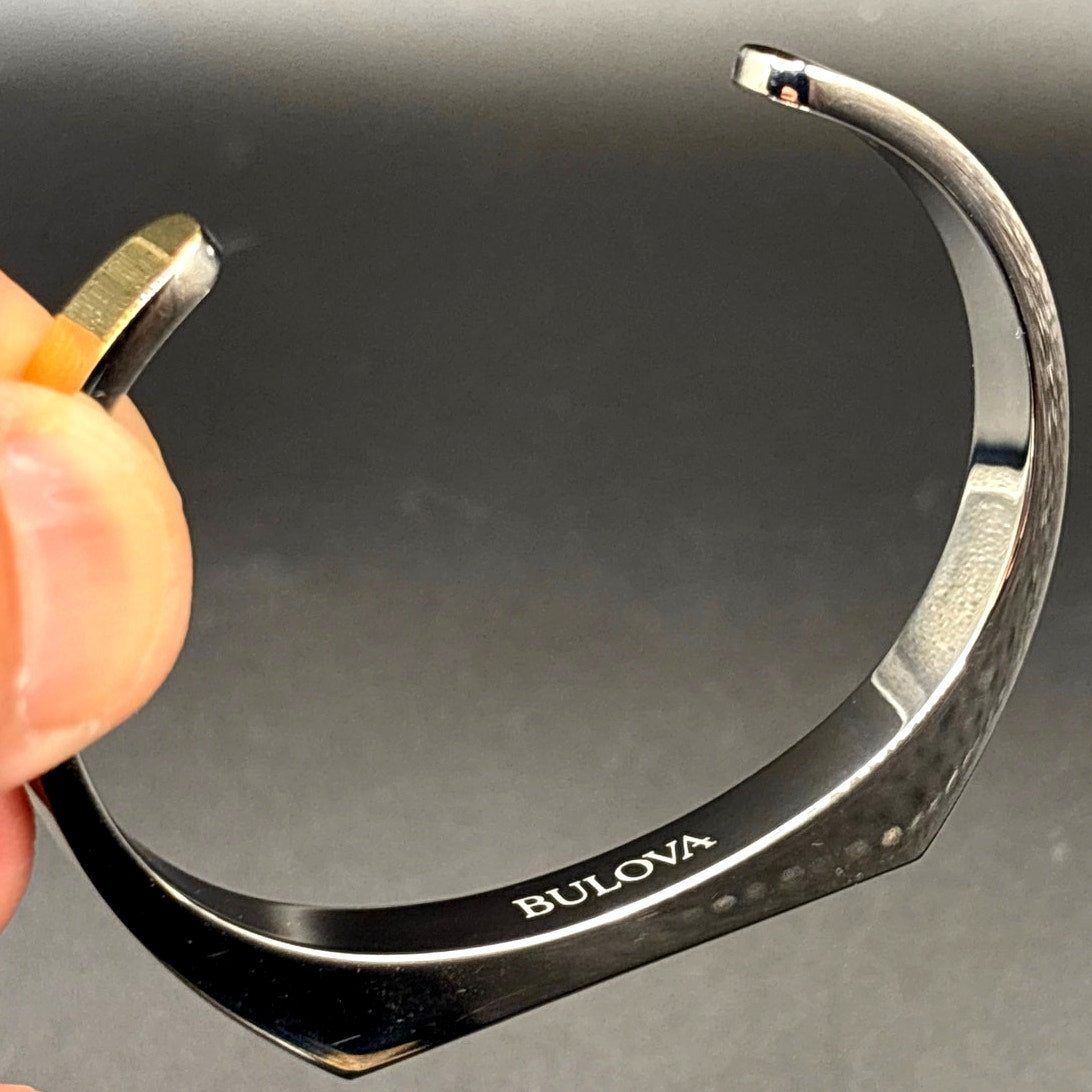 Bulova Two Tone Stainless Steel Open Cuff Bracelet Unisex Small NIB