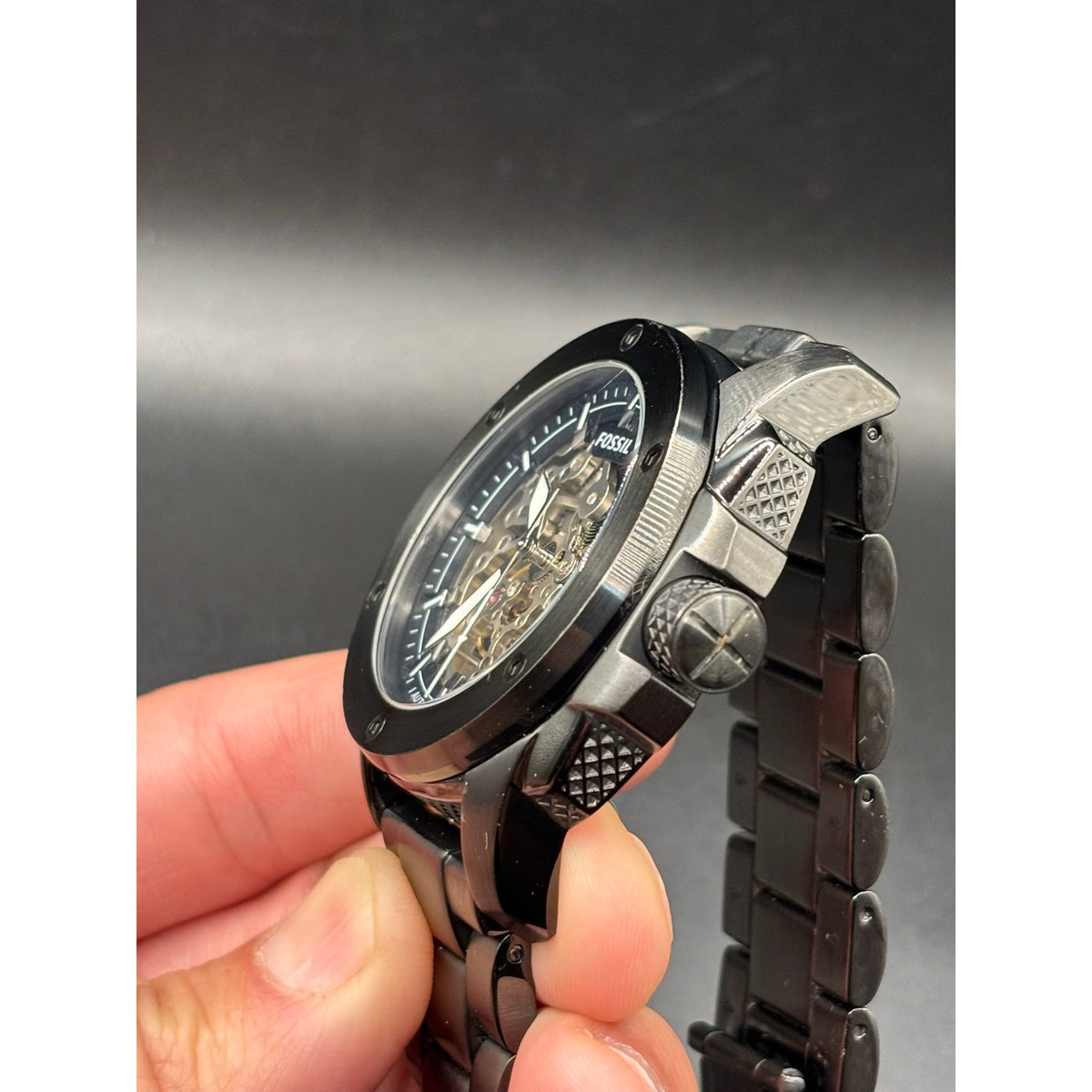 Fossil ME3080 Modern Machine Automatic Skeleton Black Steel Men’s Watch 50mm