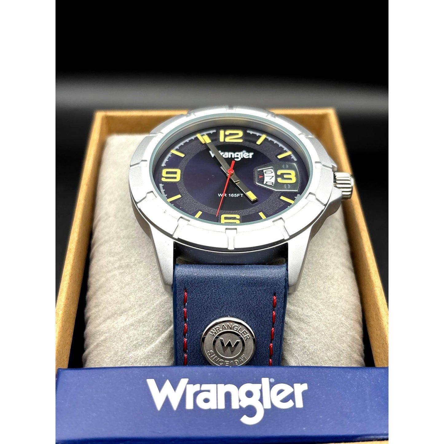 Wrangler WRW5002-2B Men’s Stainless Steel Blue Leather Date Watch NIBWT