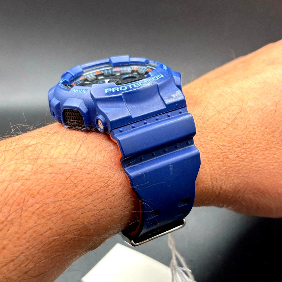 Casio G-Shock GA100L-2A Military Blue Orange Band Men's Analog-Digital Watch